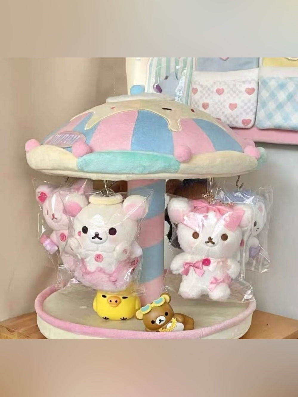 Plush Carousel Toy - Pastel Pink Blue White Kids Carousel
